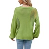 image:imageCHARTOU Womens Knit Loose Fit Crew Neck Hollow Out Lantern Long Sleeve Sweater PulloverGreen