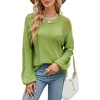 image:imageCHARTOU Womens Knit Loose Fit Crew Neck Hollow Out Lantern Long Sleeve Sweater PulloverGreen