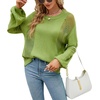image:imageCHARTOU Womens Knit Loose Fit Crew Neck Hollow Out Lantern Long Sleeve Sweater PulloverGreen