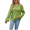 image:imageCHARTOU Womens Knit Loose Fit Crew Neck Hollow Out Lantern Long Sleeve Sweater PulloverGreen