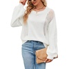 image:imageCHARTOU Womens Knit Loose Fit Crew Neck Hollow Out Lantern Long Sleeve Sweater PulloverWhite