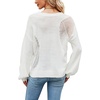 image:imageCHARTOU Womens Knit Loose Fit Crew Neck Hollow Out Lantern Long Sleeve Sweater PulloverWhite