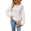 image:imageCHARTOU Womens Knit Loose Fit Crew Neck Hollow Out Lantern Long Sleeve Sweater PulloverWhite