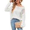 image:imageCHARTOU Womens Knit Loose Fit Crew Neck Hollow Out Lantern Long Sleeve Sweater PulloverWhite