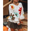 image:imageHARTOU Women Fall V Neck Knit Sweater Cute Floral Oversized Pullover Tops Casual Loose JumperWhite