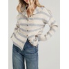 image:imageWomen Contrast Striped Knit Sweater Cardigan Button Down High Collar JacketGrey