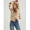 image:imageWomen Contrast Striped Knit Sweater Cardigan Button Down High Collar JacketKhaki