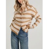 image:imageWomen Contrast Striped Knit Sweater Cardigan Button Down High Collar JacketKhaki