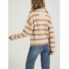 image:imageWomen Contrast Striped Knit Sweater Cardigan Button Down High Collar JacketKhaki