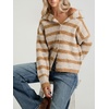 image:imageWomen Contrast Striped Knit Sweater Cardigan Button Down High Collar JacketKhaki