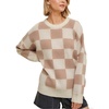 image:imageCHARTOU Women Checkered Knitted Pullover Sweater Color Contrast Crewneck Long Sleeve Jumper TopsKhaki