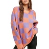 image:imageCHARTOU Women Checkered Knitted Pullover Sweater Color Contrast Crewneck Long Sleeve Jumper TopsOrange