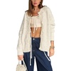 image:imageCHARTOU Women Lace Patchwork Tie Front Cardigan Sweater Fall Crewneck Long Sleeve Fuzzy Knit Outwear CoatBeige