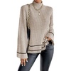 image:imageCHARTOU Women Lightweight Mock Neck Sweater Bell Long Sleeve Rib Knitted Fall Causal Pullover SweaterKhaki