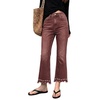 image:imageCHARTOU Women Pearl Trim Crop Flare Jeans Stretchy Slim Ankle Denim PantsRed