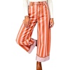 image:imageCHARTOU Women Striped Denim Wide Leg Pants High Rise Cuffed Hem Ankle JeansOrange