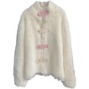 image:imageCHARTOU Womens Fluffy Faux Fur Mink Stand Collar Lace Trim Cardigan Sweater JacketBeige