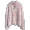 image:imageCHARTOU Womens Fluffy Faux Fur Mink Stand Collar Lace Trim Cardigan Sweater JacketPink