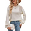 image:imageCHARTOU Womens Knit Loose Fit Crew Neck Hollow Out Lantern Long Sleeve Sweater PulloverApricot