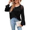 image:imageCHARTOU Womens Knit Loose Fit Crew Neck Hollow Out Lantern Long Sleeve Sweater PulloverBlack