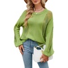 image:imageCHARTOU Womens Knit Loose Fit Crew Neck Hollow Out Lantern Long Sleeve Sweater PulloverGreen