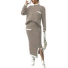 image:imageCHARTOU Womens Sweater Skirt Set 2 Piece Outfits 2025 Fall Winter Color Block Turtle Sweater Long Knitted SkirtApricot