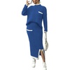 image:imageCHARTOU Womens Sweater Skirt Set 2 Piece Outfits 2025 Fall Winter Color Block Turtle Sweater Long Knitted SkirtBlue