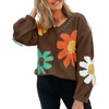 image:imageHARTOU Women Fall V Neck Knit Sweater Cute Floral Oversized Pullover Tops Casual Loose JumperCoffee