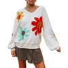 image:imageHARTOU Women Fall V Neck Knit Sweater Cute Floral Oversized Pullover Tops Casual Loose JumperWhite
