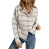image:imageWomen Contrast Striped Knit Sweater Cardigan Button Down High Collar JacketGrey
