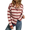image:imageWomen Contrast Striped Knit Sweater Cardigan Button Down High Collar JacketRed