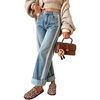 image:imageWomens Cuffed Hem Y2k Jeans Lace Patchwork Denim Baggy Crop Wide Leg PantsBlue