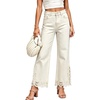 image:imageWomens High Waist Cropped Wide Leg Jeans Lace Trim Flared Ankle Denim PantsCream