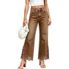 image:imageWomens High Waist Cropped Wide Leg Jeans Lace Trim Flared Ankle Denim PantsKhaki