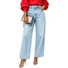 image:imageWomens High Waisted Polka Dot Wide Leg Jeans Crop Denim Pants with BeltLight Blue