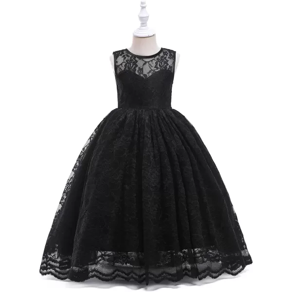 Doragirl Flower Girls Dress Princess with Lace Sleeves for Wedding Party Lace Bridesmaid Dresses Formal Pegeant Dance GownBlack