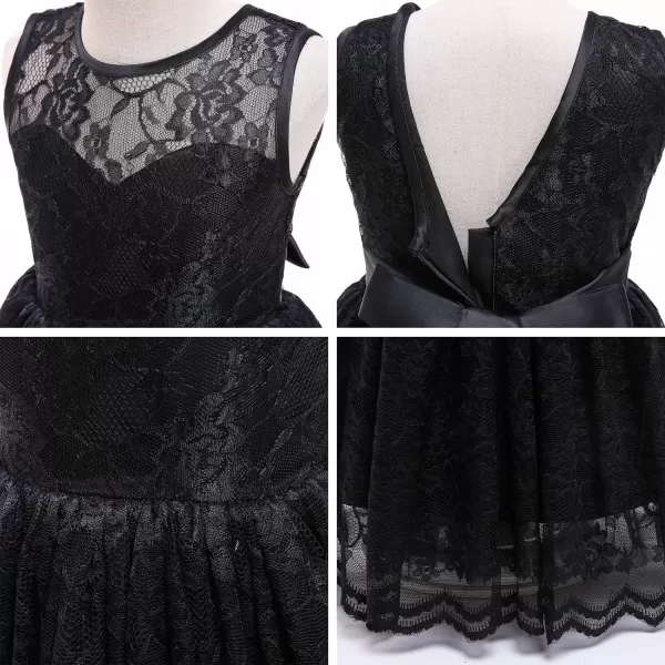 Doragirl Flower Girls Dress Princess with Lace Sleeves for Wedding Party Lace Bridesmaid Dresses Formal Pegeant Dance GownBlack
