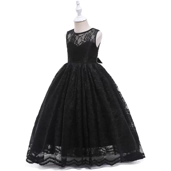 Doragirl Flower Girls Dress Princess with Lace Sleeves for Wedding Party Lace Bridesmaid Dresses Formal Pegeant Dance GownBlack