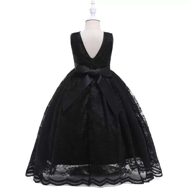 Doragirl Flower Girls Dress Princess with Lace Sleeves for Wedding Party Lace Bridesmaid Dresses Formal Pegeant Dance GownBlack