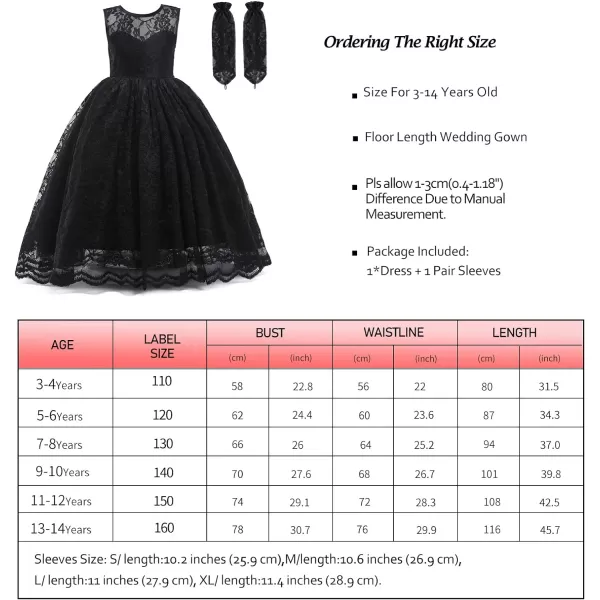 Doragirl Flower Girls Dress Princess with Lace Sleeves for Wedding Party Lace Bridesmaid Dresses Formal Pegeant Dance GownBlack