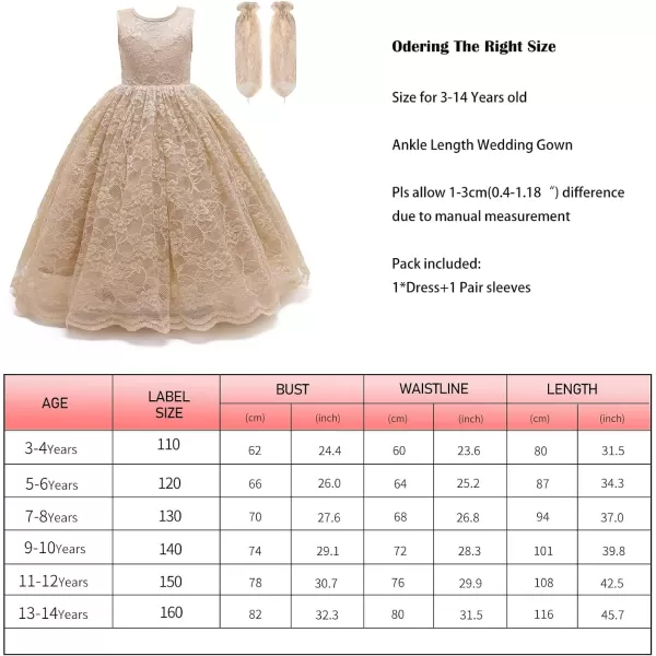 Doragirl Flower Girls Dress Princess with Lace Sleeves for Wedding Party Lace Bridesmaid Dresses Formal Pegeant Dance GownGold