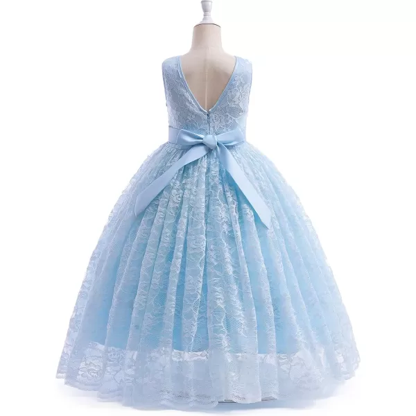 Doragirl Flower Girls Dress Princess with Lace Sleeves for Wedding Party Lace Bridesmaid Dresses Formal Pegeant Dance GownLight Blue