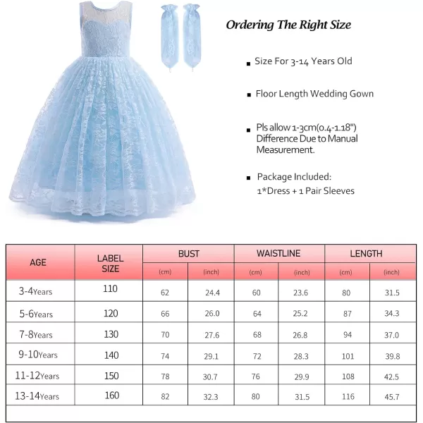 Doragirl Flower Girls Dress Princess with Lace Sleeves for Wedding Party Lace Bridesmaid Dresses Formal Pegeant Dance GownLight Blue
