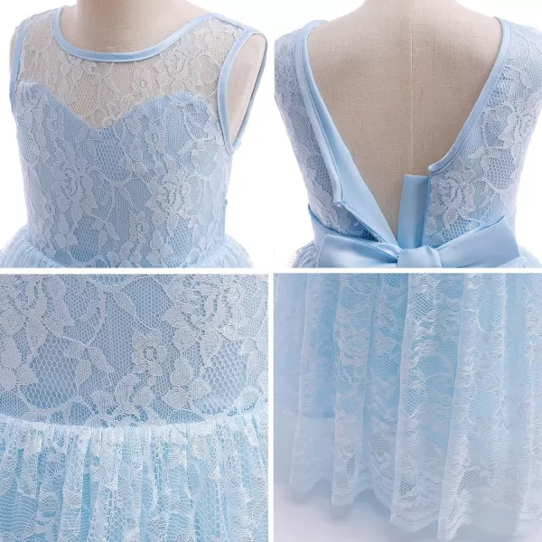 Doragirl Flower Girls Dress Princess with Lace Sleeves for Wedding Party Lace Bridesmaid Dresses Formal Pegeant Dance GownLight Blue
