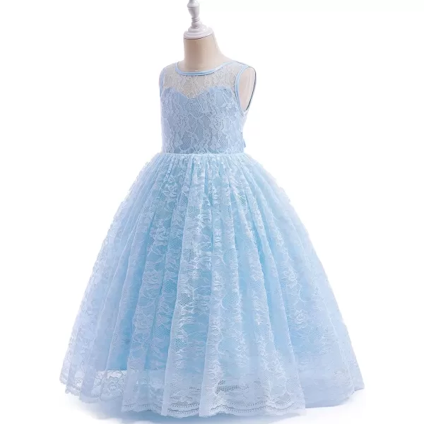 Doragirl Flower Girls Dress Princess with Lace Sleeves for Wedding Party Lace Bridesmaid Dresses Formal Pegeant Dance GownLight Blue