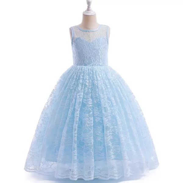 Doragirl Flower Girls Dress Princess with Lace Sleeves for Wedding Party Lace Bridesmaid Dresses Formal Pegeant Dance GownLight Blue