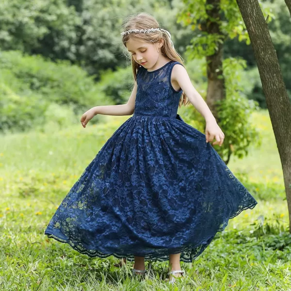 Doragirl Flower Girls Dress Princess with Lace Sleeves for Wedding Party Lace Bridesmaid Dresses Formal Pegeant Dance GownNavy Blue