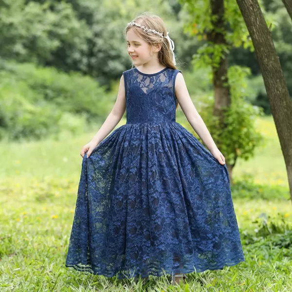 Doragirl Flower Girls Dress Princess with Lace Sleeves for Wedding Party Lace Bridesmaid Dresses Formal Pegeant Dance GownNavy Blue