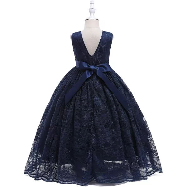 Doragirl Flower Girls Dress Princess with Lace Sleeves for Wedding Party Lace Bridesmaid Dresses Formal Pegeant Dance GownNavy Blue