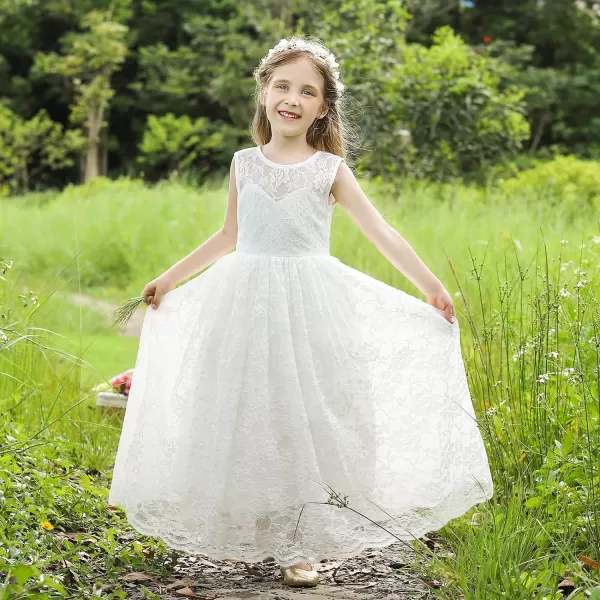 Doragirl Flower Girls Dress Princess with Lace Sleeves for Wedding Party Lace Bridesmaid Dresses Formal Pegeant Dance GownWhite